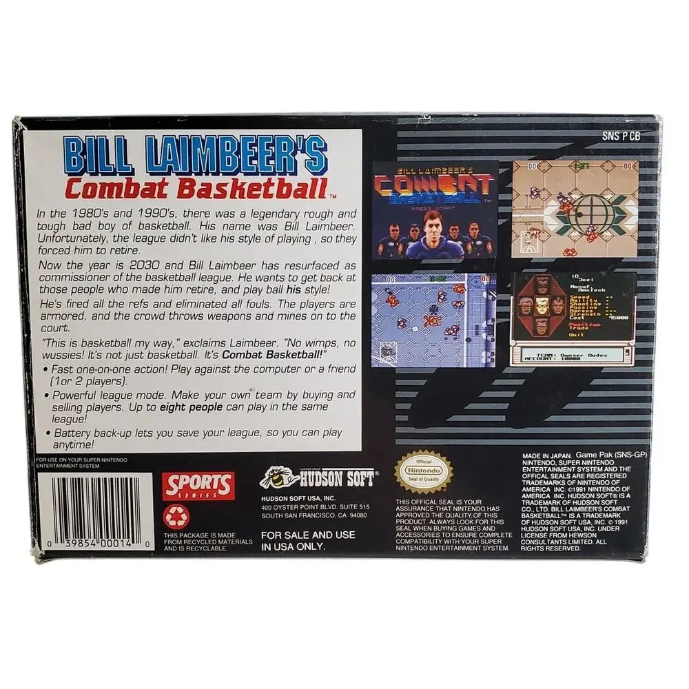 SNES - Bill Lambeer Combat Basketball - Includes Box and Manual
